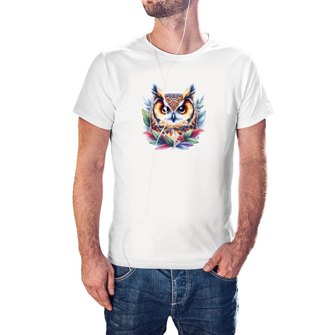 Camiseta Búho Acuarela color blanco