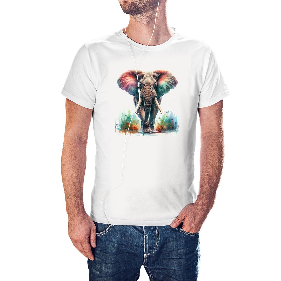 Camiseta Elefante Acuarela color blanco