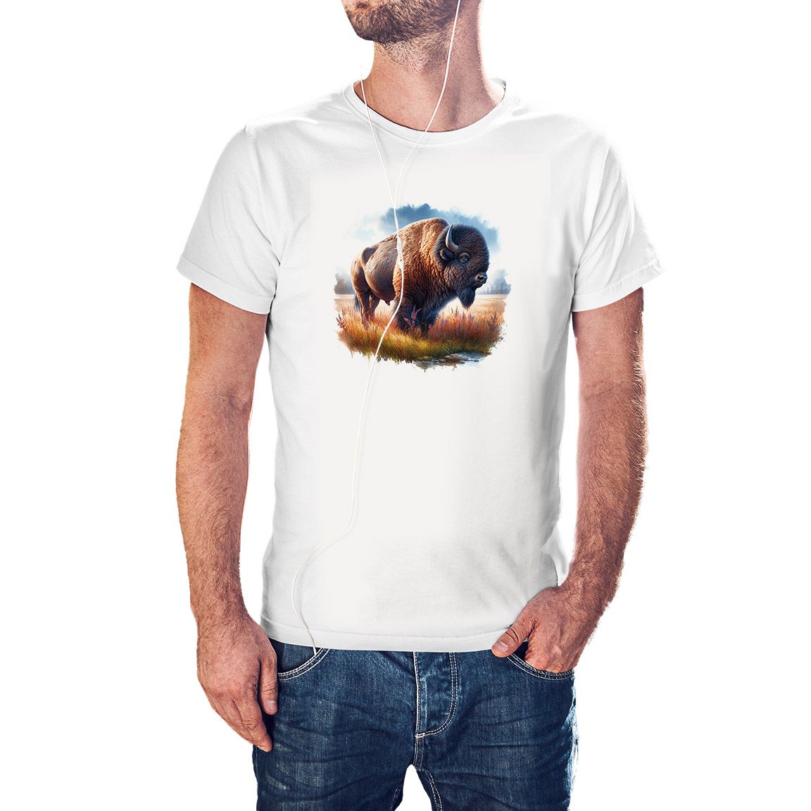 Camiseta Bisonte Acuarela color blanco