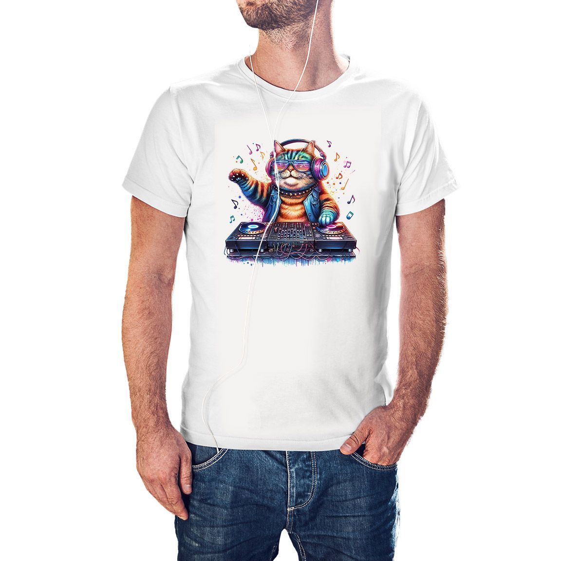 Camiseta Gato DJ color blanco