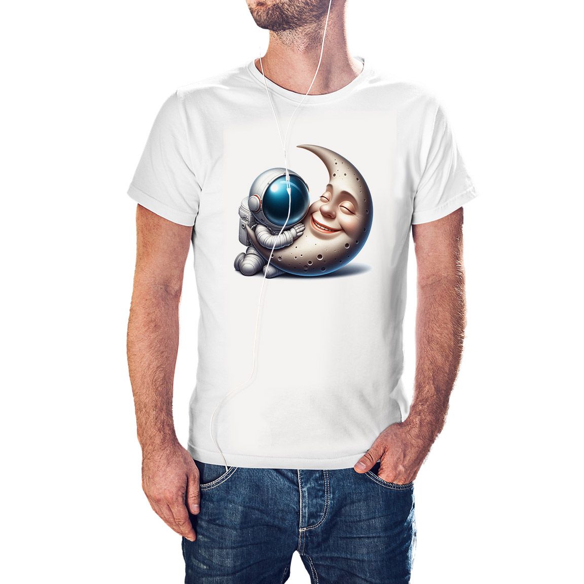 Camiseta Astronauta Durmiendo en la Luna color blanco