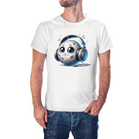 Camiseta Luna Escuchando Música color blanco