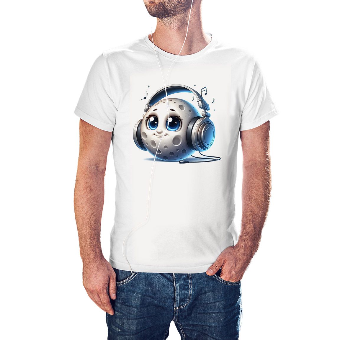 Camiseta Luna Escuchando Música color blanco