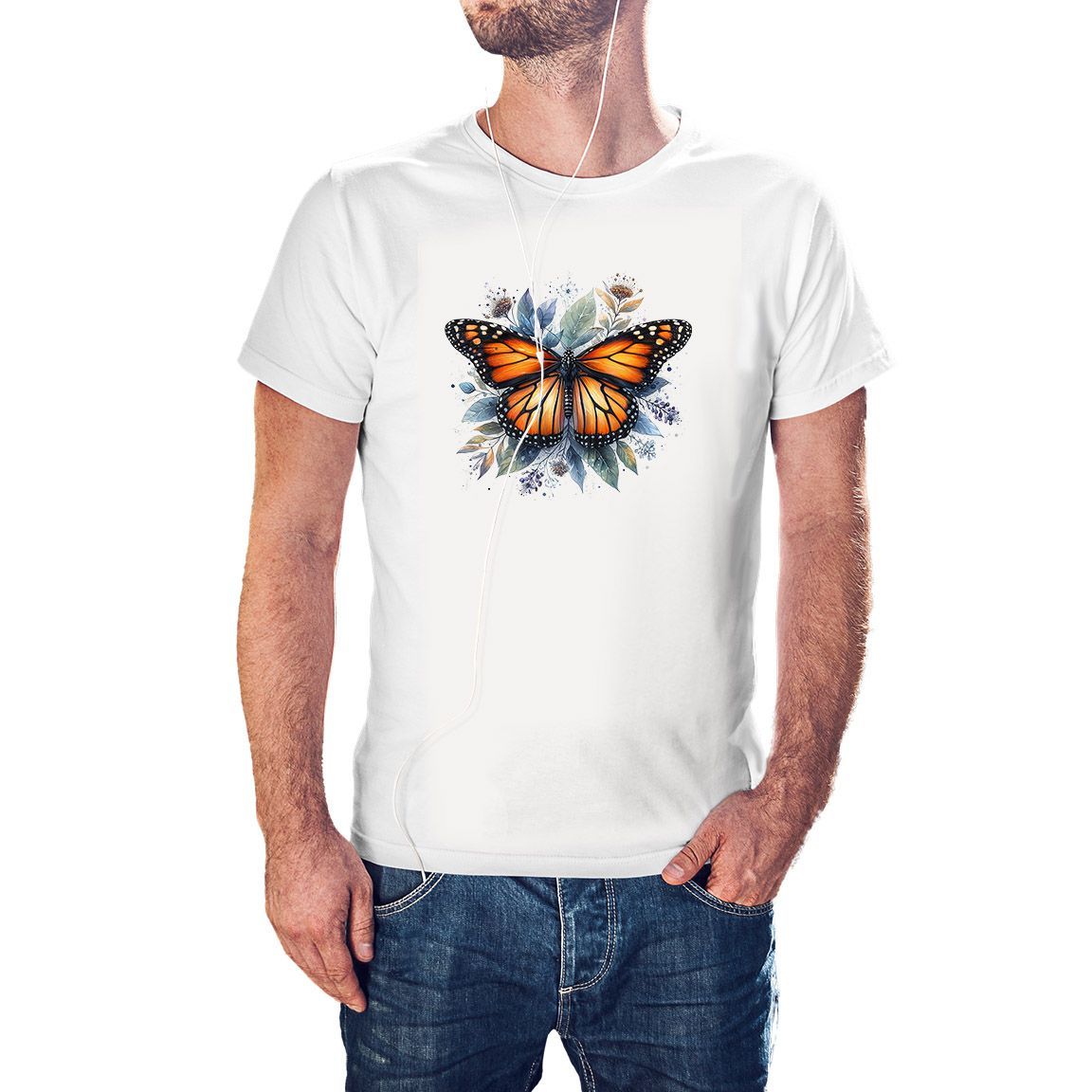 Camiseta Mariposa Monarca Acuarela color blanco
