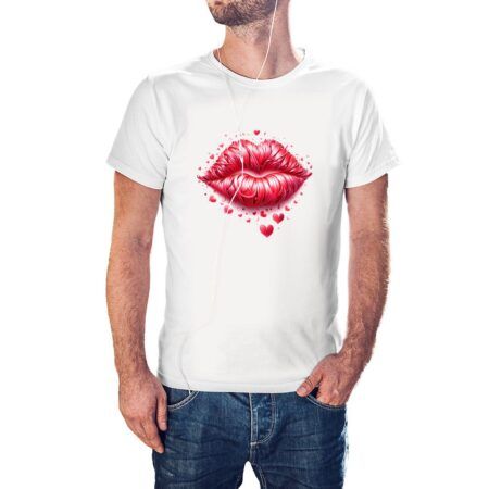 Camiseta Labios Rojos Corazones color blanco