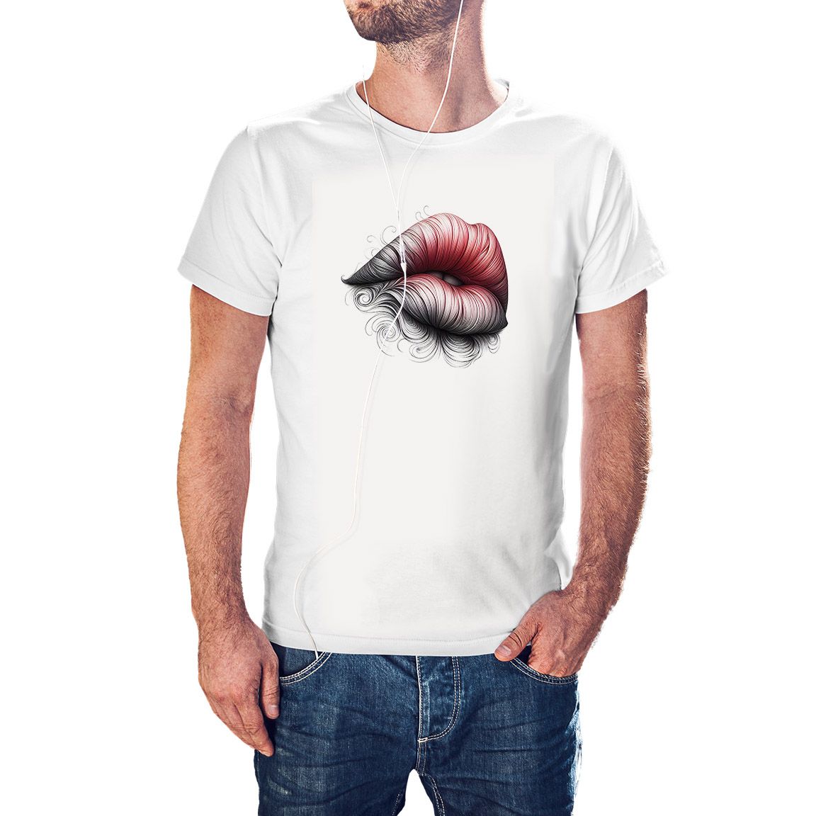 Camiseta Labios de Trazos color blanco