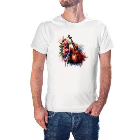 Camiseta Violoncelo Acuarela con Flores color blanco