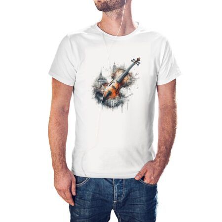 Camiseta Violín Ciudad Acuarela color blanco