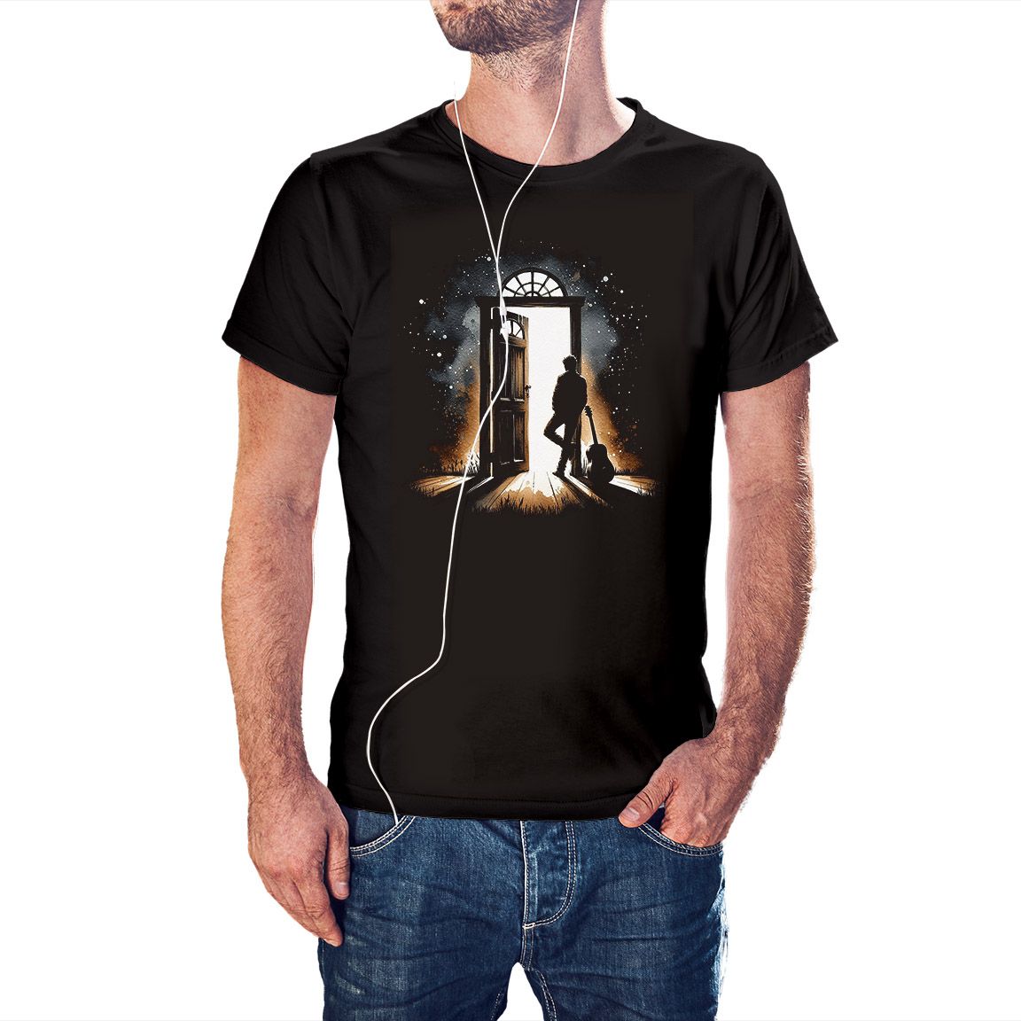 Camiseta Chico de la Guitarra en la Puerta color negro