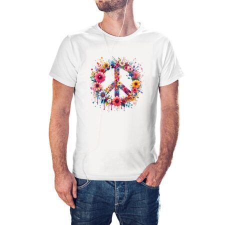 Camiseta Símbolo Hippie de la Paz Floral color blanco