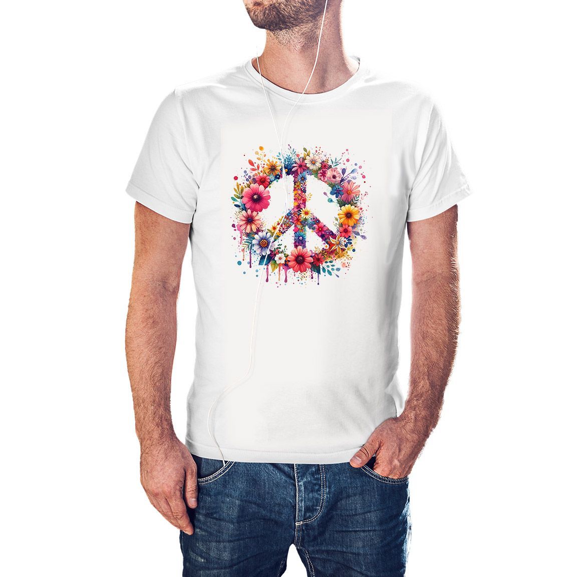 Camiseta Símbolo Hippie de la Paz Floral color blanco Camiseta Símbolo Hippie de la Paz Floral color blanco