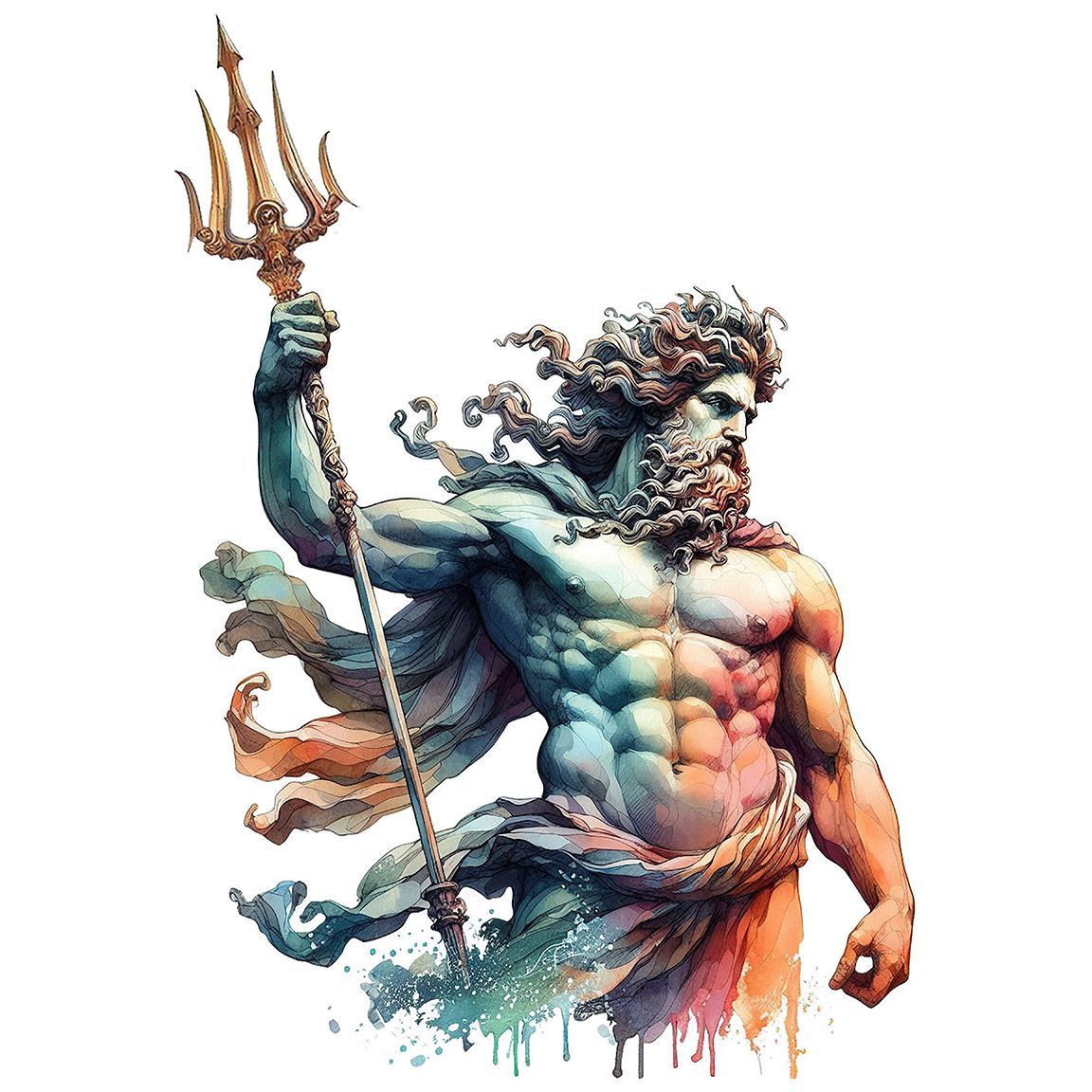 Diseño Dios Griego Poseidon Acuarela