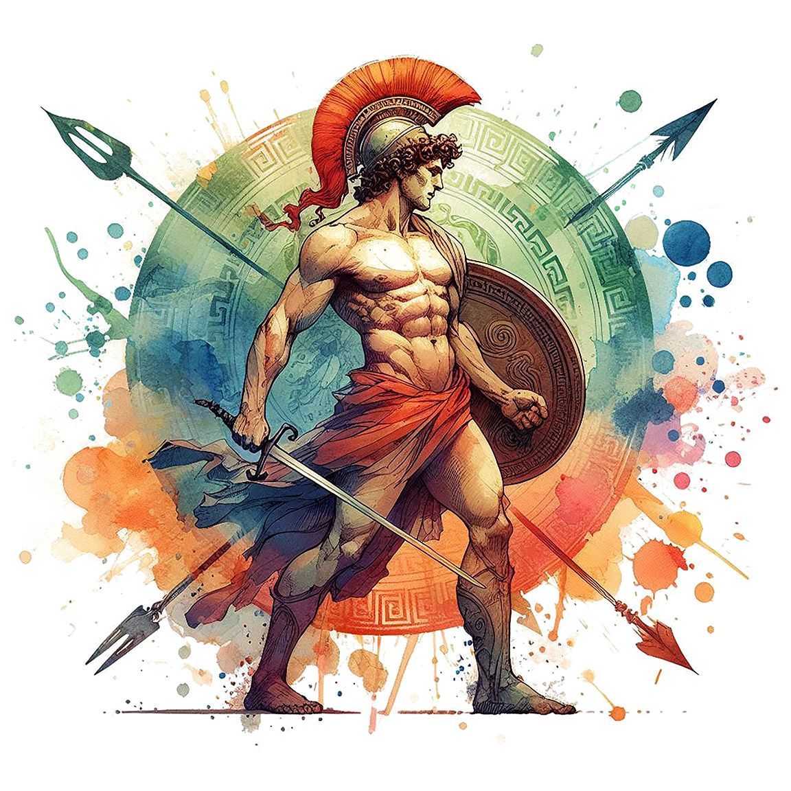 Diseño Dios Griego Ares Acuarela