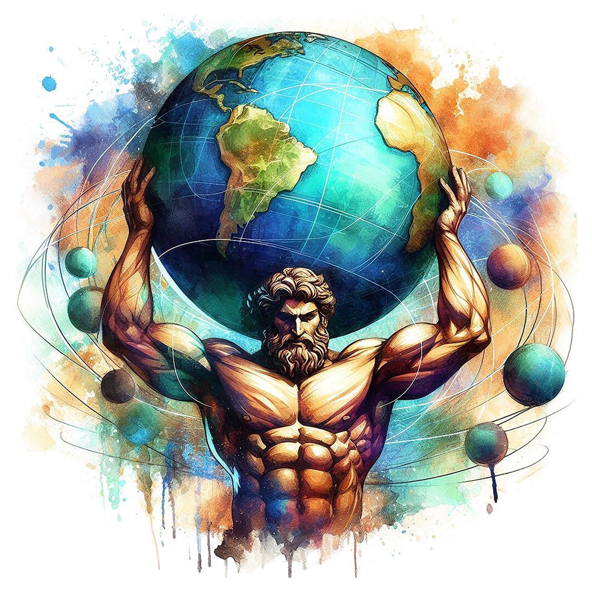 Diseño Titan Griego Atlas Acuarela
