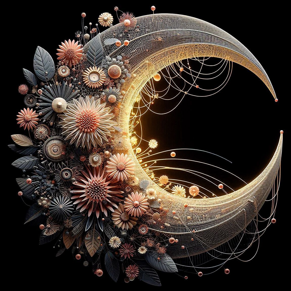 Diseño Medio Sol Media Luna Floral