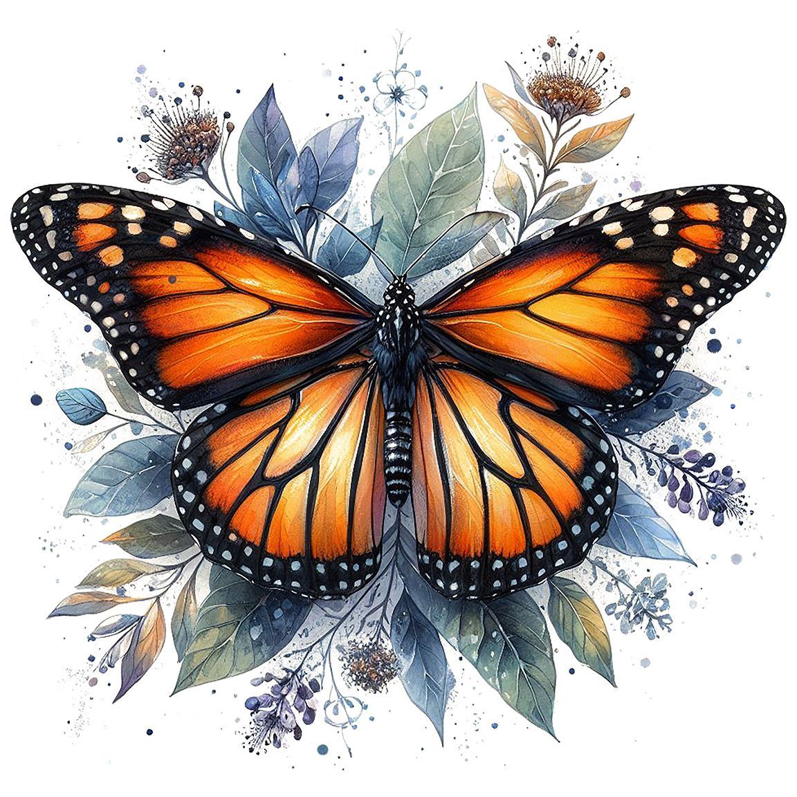 Diseño Mariposa Monarca Acuarela