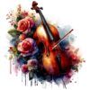 Diseño Violoncelo Acuarela con Flores