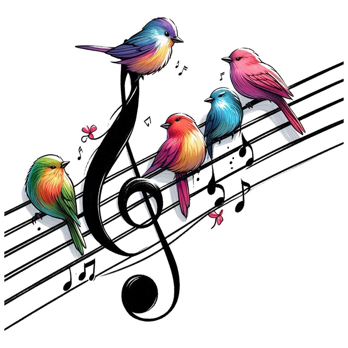 Diseño Notas Musicales con Pájaros