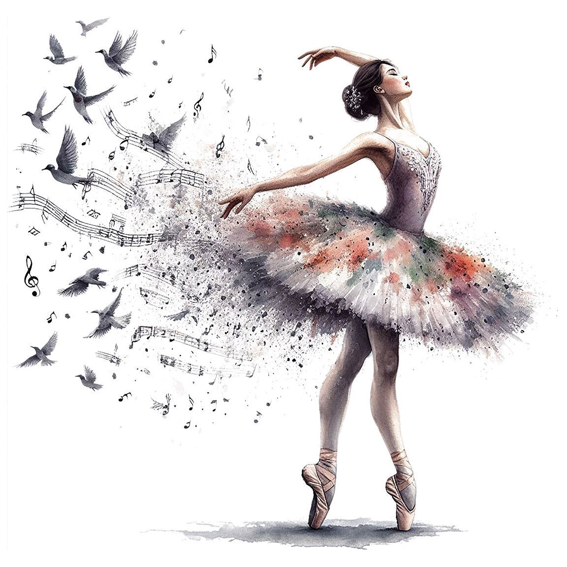Diseño Bailarina Notas y Aves