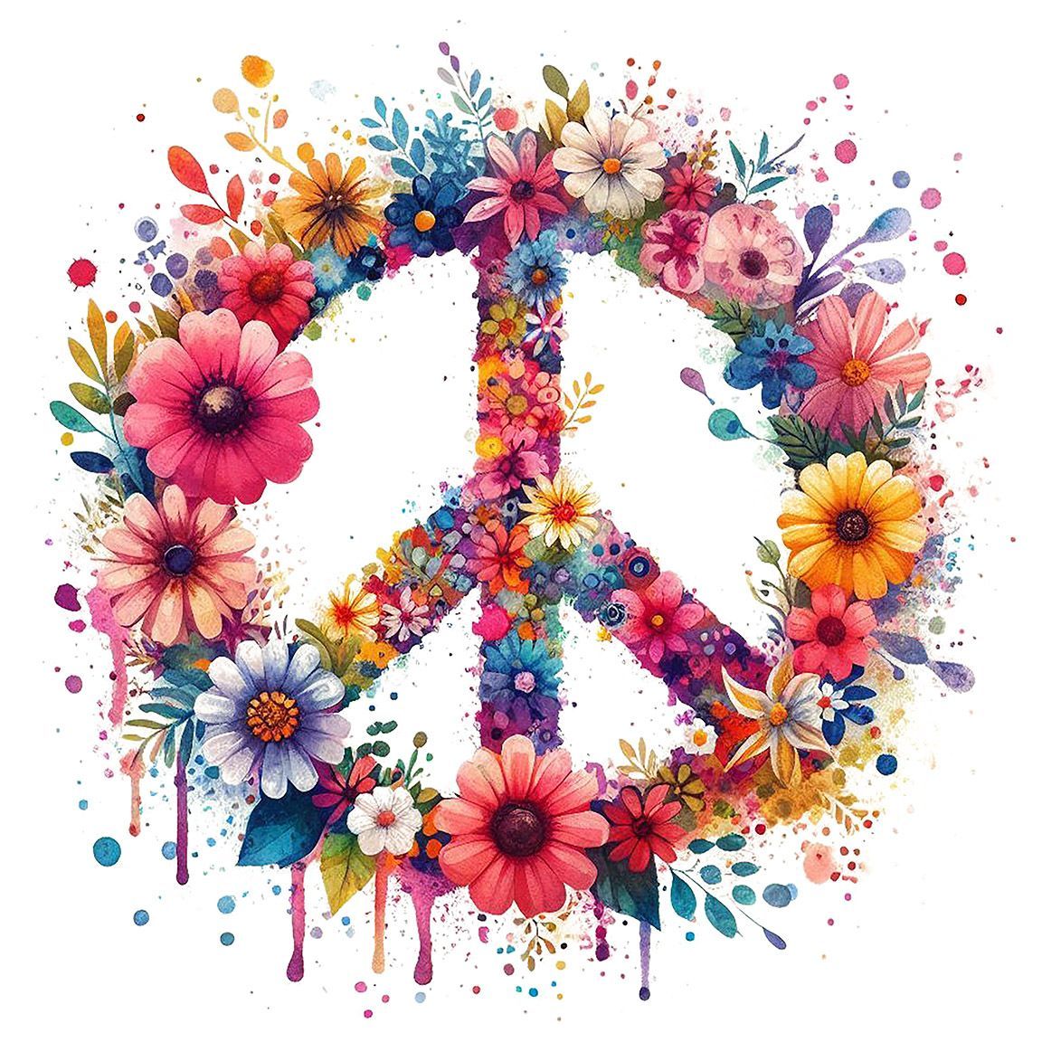 Diseño Símbolo Hippie de la Paz Floral Diseño Símbolo Hippie de la Paz Floral