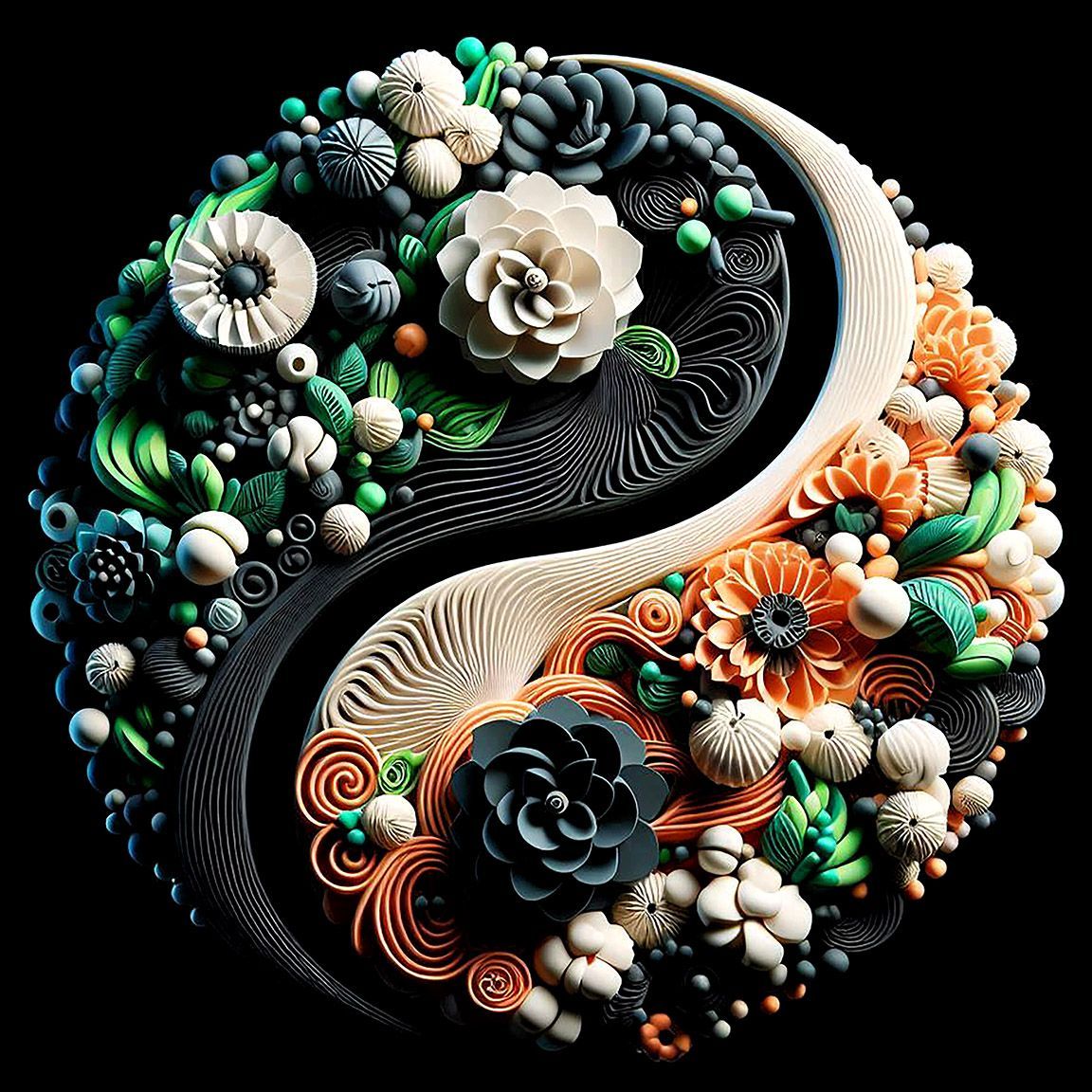 Diseño Símbolo Yin Yang Floral
