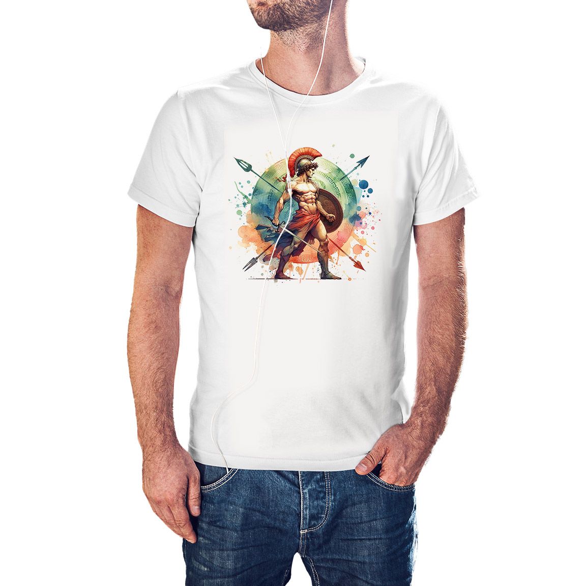 Camiseta Dios Griego Ares Acuarela color blanco