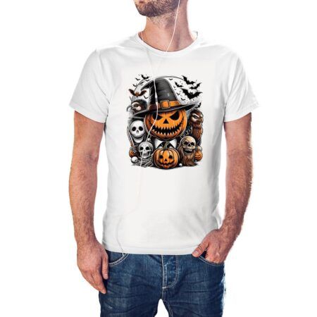 Camiseta Calabaza con Gorro de Brujo color blanco