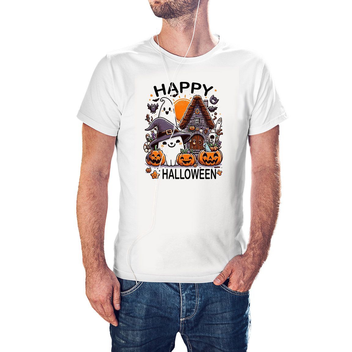 Camiseta Happy Halloween Gatito color blanco