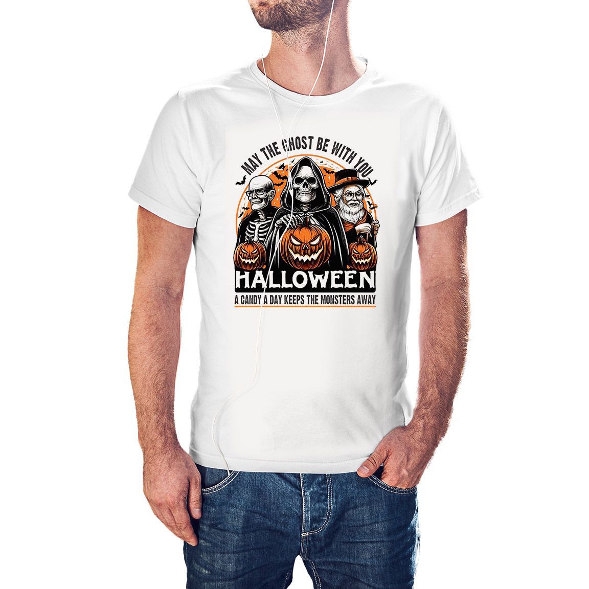 Camiseta Three Halloween Skulls color blanco