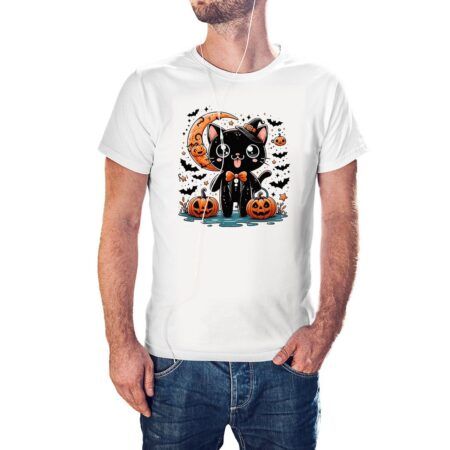 Camiseta Gatito Negro Halloween color blanco