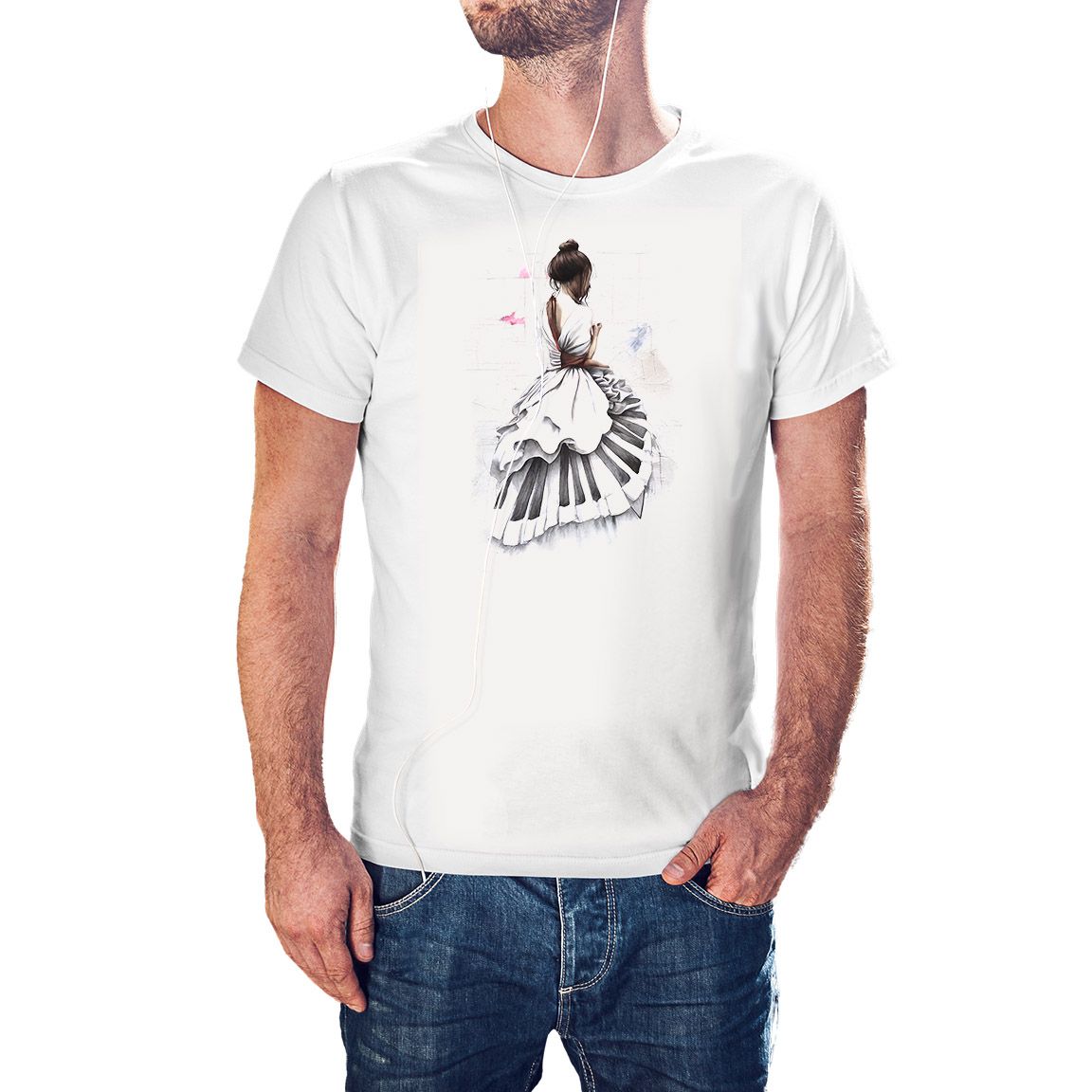 Camiseta Chica con Falda Piano color blanco