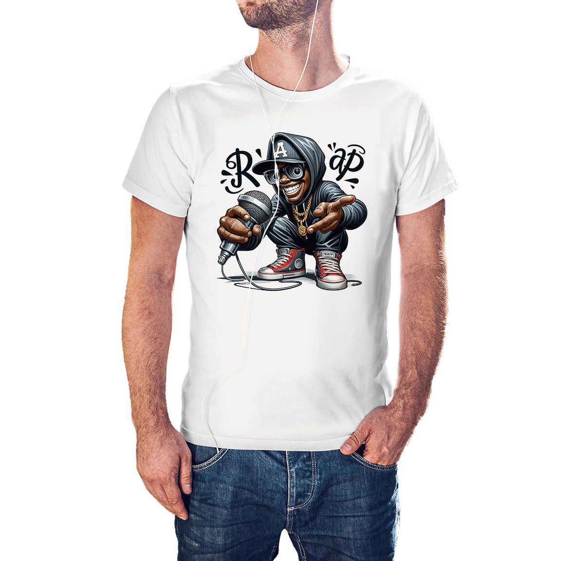 Camiseta Caricatura Chico Rapero color blanco