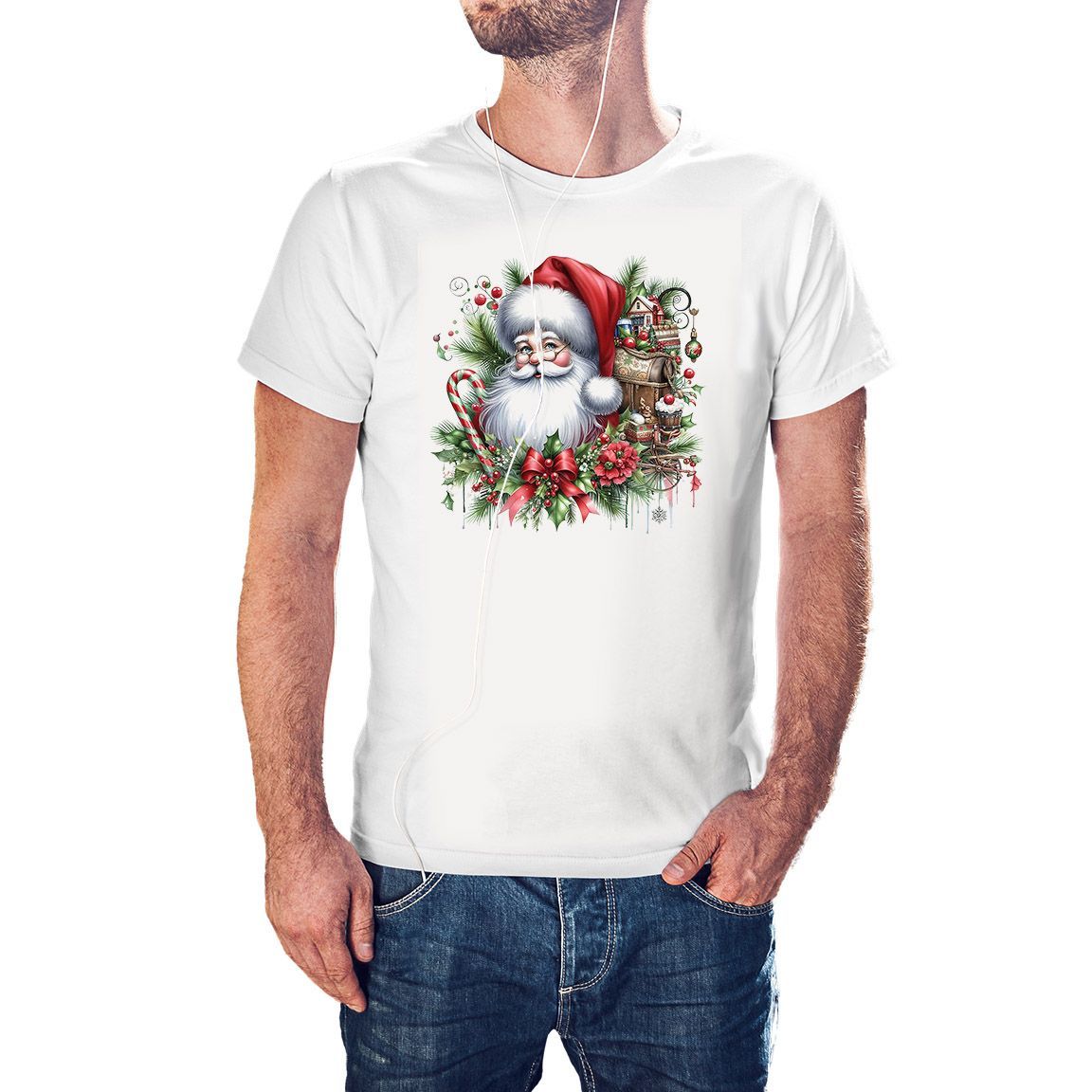Camiseta Santa Claus Floral color blanco