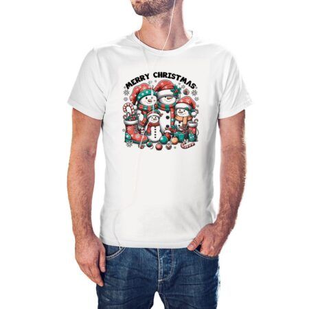 Camiseta Familia Muñecos de Nieve Merry Christmas color blanco