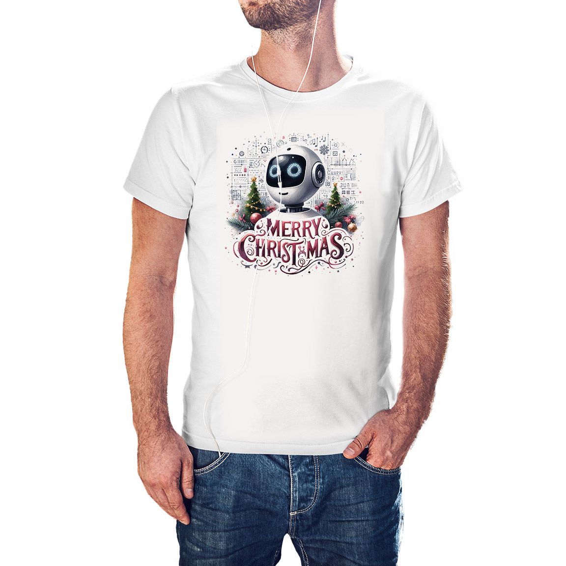 Camiseta Robot Merry Christmas color blanco