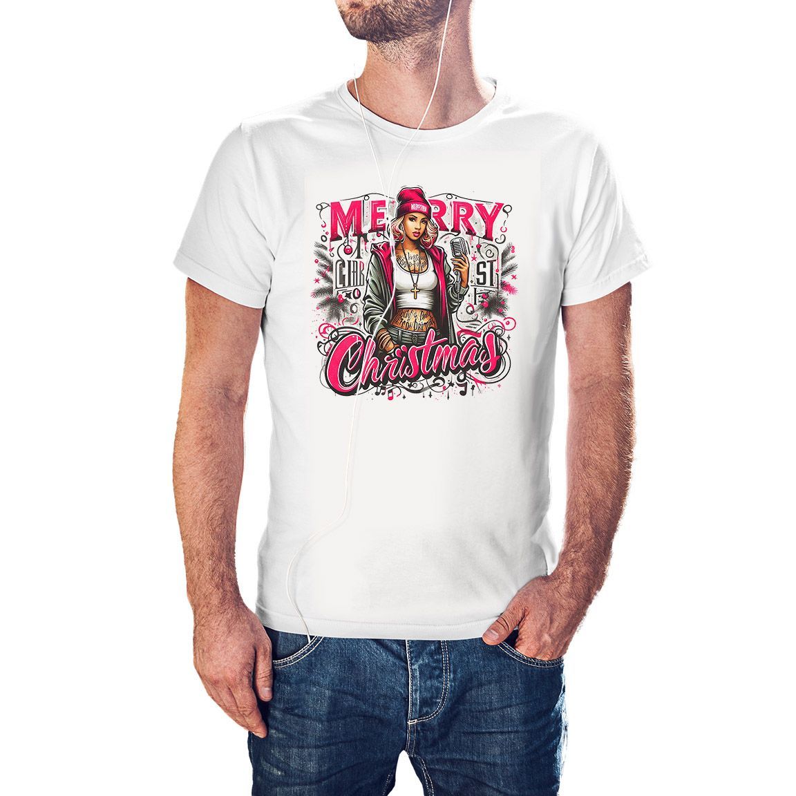 Camiseta Merry Christmas Rap color blanco
