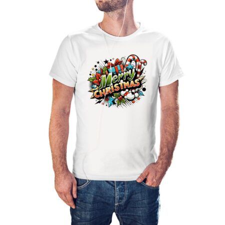 Camiseta Merry Christmas Art Pop color blanco
