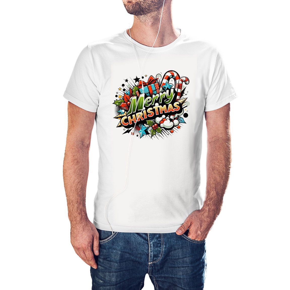 Camiseta Merry Christmas Art Pop color blanco