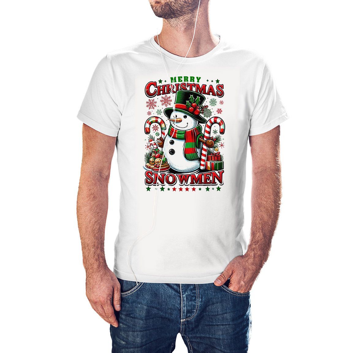 Camiseta Snowman Merry Christmas color blanco