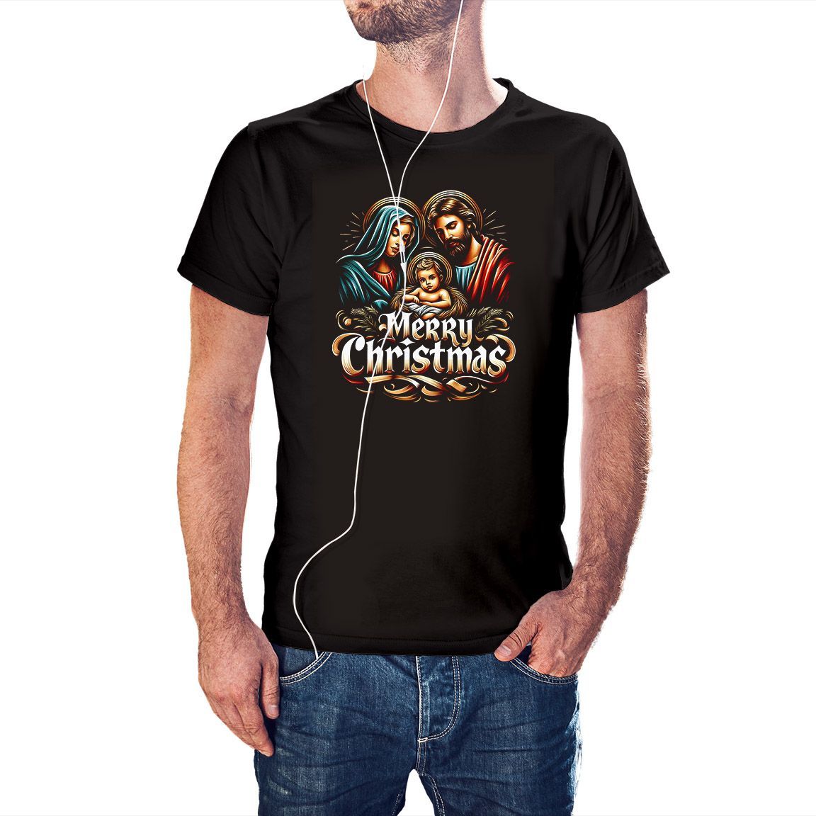 Camiseta Nacimiento Merry Christmas color negro