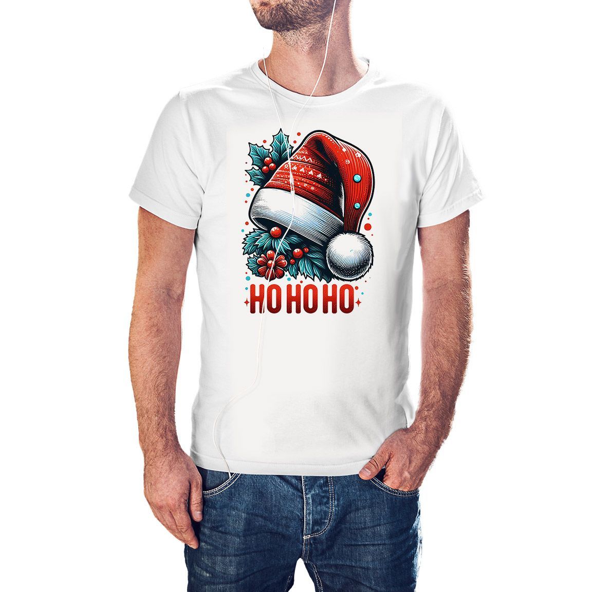 Camiseta Gorro Santa Ho Ho Ho color blanco