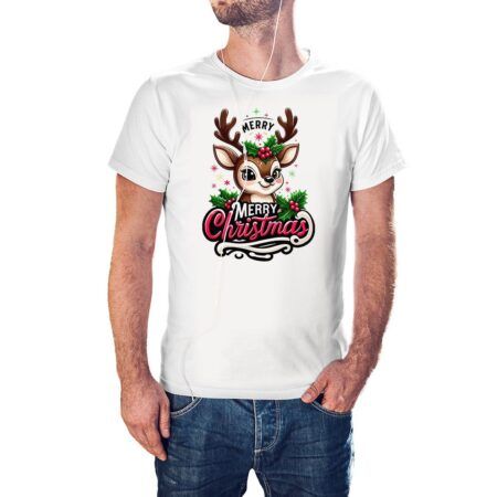 Camiseta Reno Merry Christmas color blanco