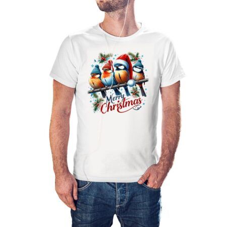 Camiseta Pajaritos Merry Christmas color blanco