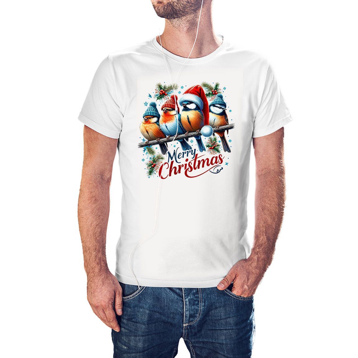 Camiseta Pajaritos Merry Christmas color blanco Camiseta Pajaritos Merry Christmas color blanco