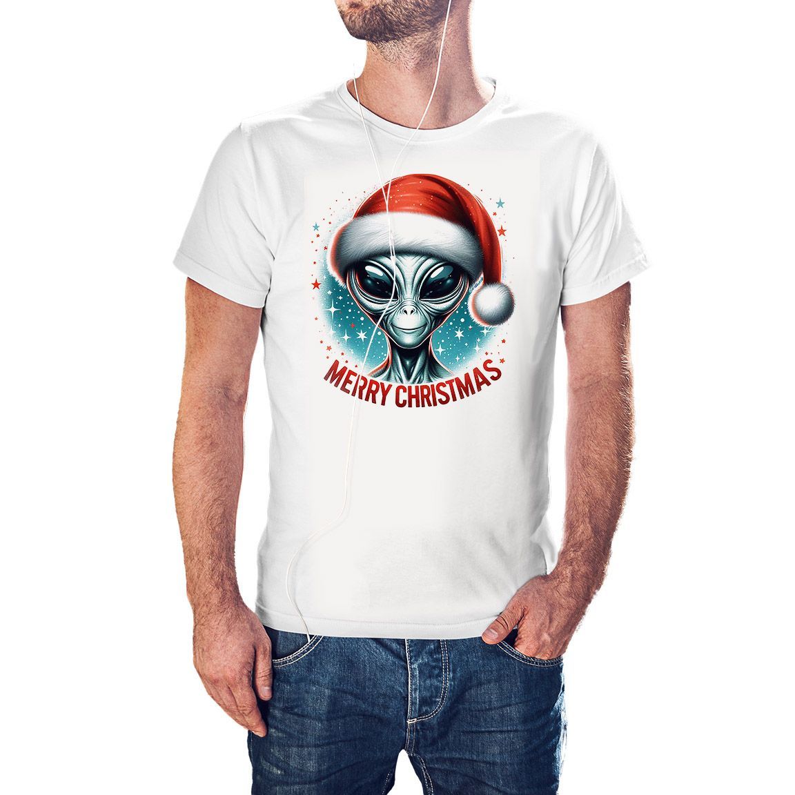 Camiseta Alien Merry Christmas color blanco Camiseta Alien Merry Christmas color blanco