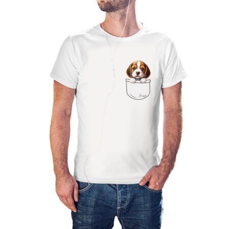 Camiseta Cachorrito Beagle en Bolsillo color blanco