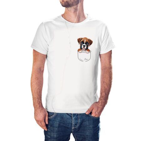 Camiseta Cachorrito Bóxer en Bolsillo color blanco