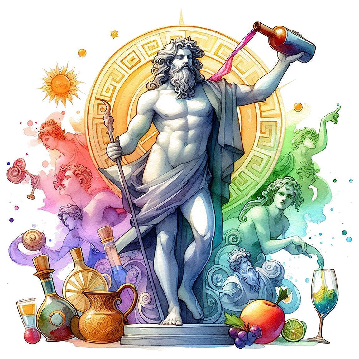 Diseño Dios Griego Dionisio Acuarela Diseño Dios Griego Dionisio Acuarela