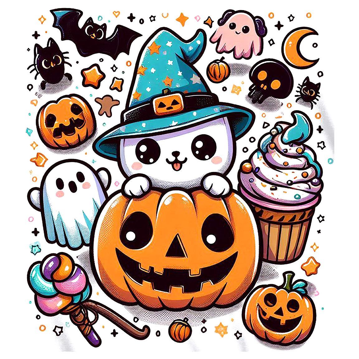 Diseño Lindo Gatito sobre Calabacita