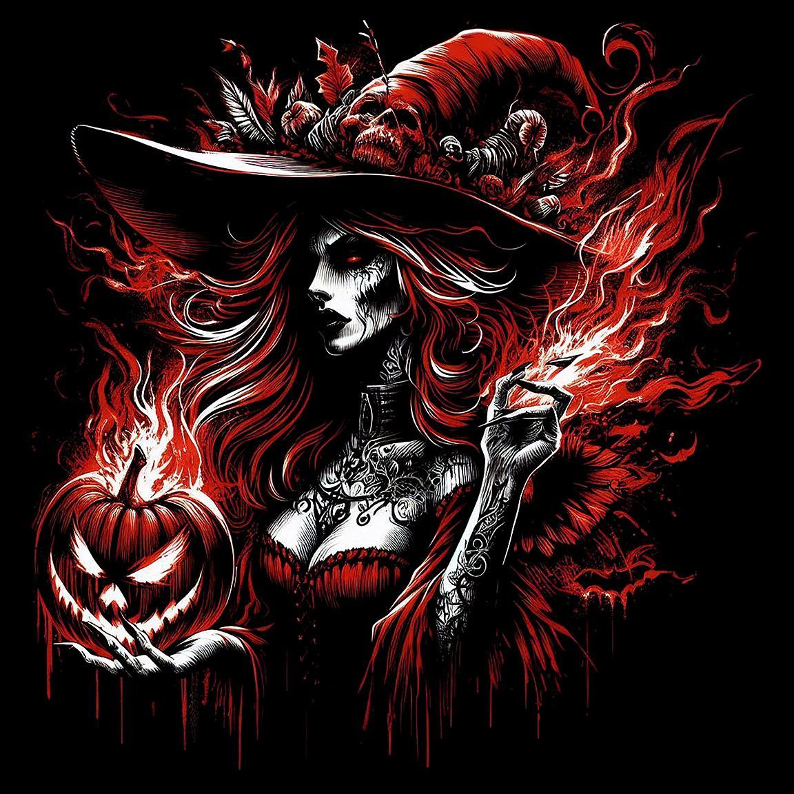 Diseño Bruja de Rojo con Calabaza